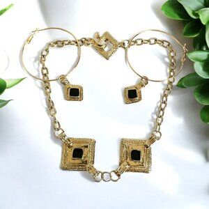 Avant Garde Choker Necklace and Hoop Earrings